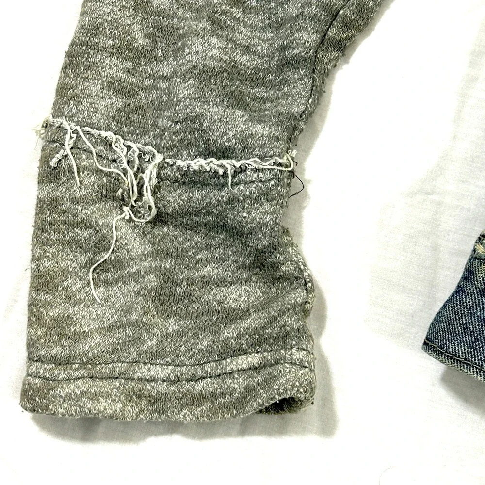 Free People Cotton Denim Jean Knit Hoodie Collared Layered Jacket Blue Gray S - Picture 5 of 12